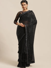 Bling Lycra Sequinned Saree with Stylish Panels & Sequence Embroidery