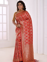 Coral Ethnic Motifs Zari Silk Blend Banarasi Saree