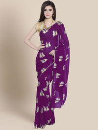 Chiffon Foil Print Party Wear Saree with Ethnic Radha Kishan Motifs