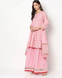 Chhabra 555 Made to Measure Pastel Floral Print Peplum Kurta Sharara Set with Cotton Dupatta