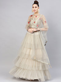 Chhabra 555 Made-to-Measure Crop Top Lehenga Set with Sequin Resham Embroiered blouse and Ruffled Skirt