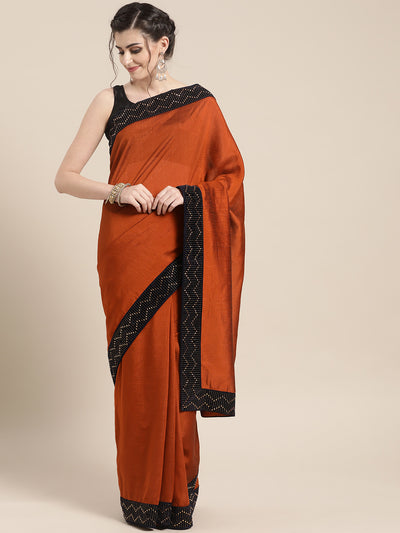 Chhabra 555 Raw Silk saree with Crystal and Stone Hand-Embellished Velvet Border
