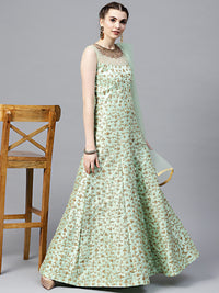 Chhabra 555 Green Silk Made-to-Measure Kurta Set with Zari, Crystal Embroidery