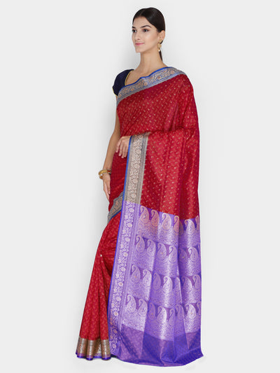 Chhabra 555 Red & Purple Woven Design Banarasi Silk Saree