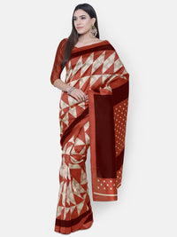 Rust & Beige Art Silk Printed Party Wear Saree