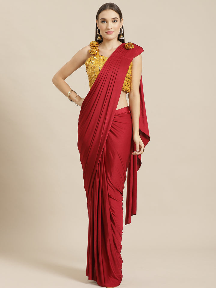 Ruffled Pre-Stitched Saree Gown with Festive Layering & Bling Sequence Embroidery Blouse