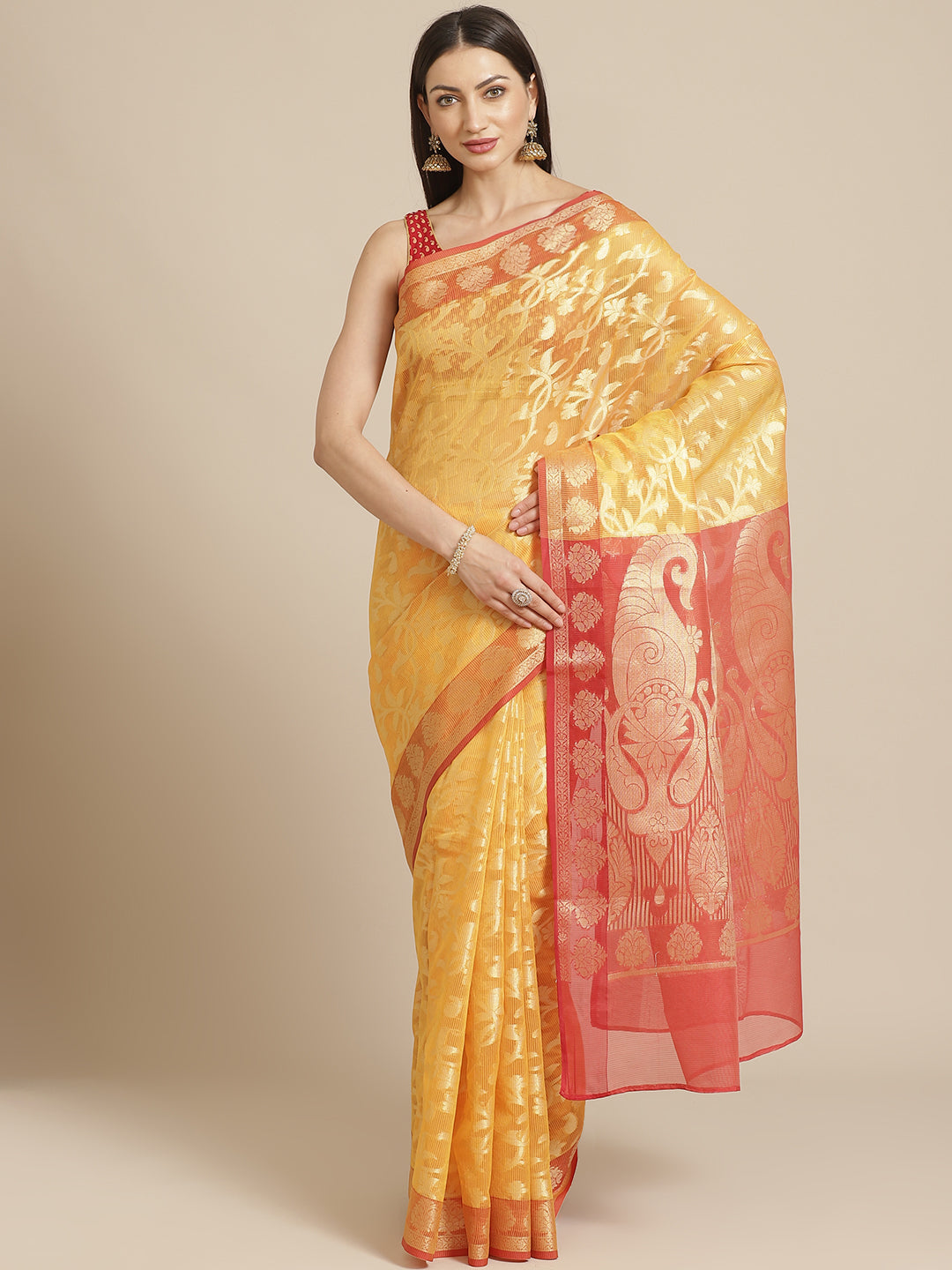 Jamdani Heritage Saree with Mughal Inspired ethnic motifs & Contrast Border