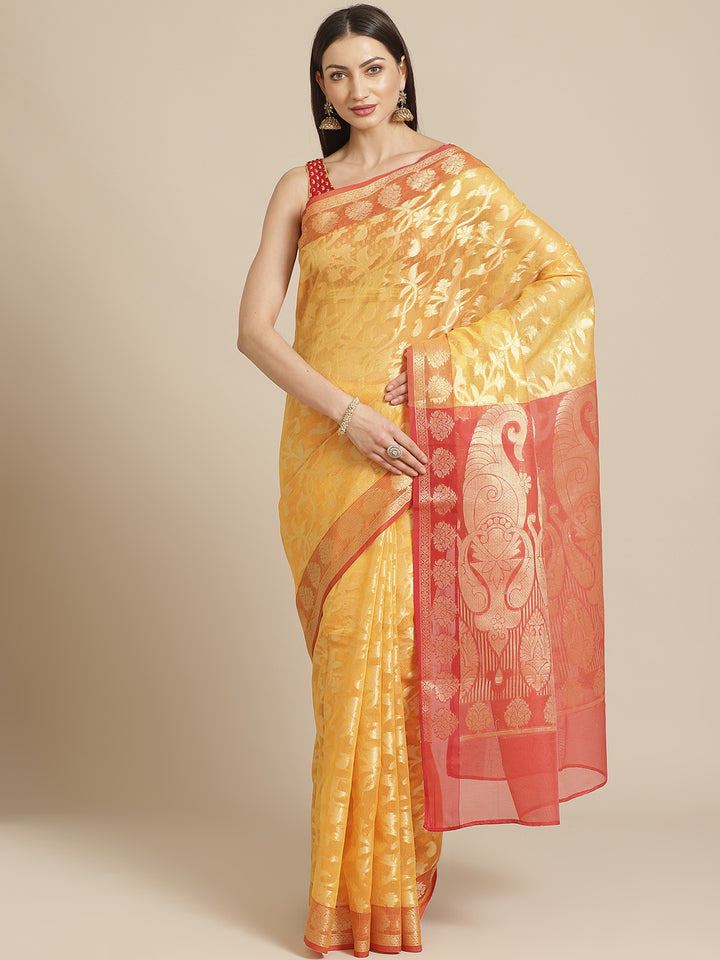 Jamdani Heritage Saree with Mughal Inspired ethnic motifs & Contrast Border