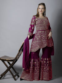 Chhabra 555 Mughal Style Zari Embroidered Peplum Kurta Gharara Set with Scalloped Hemline