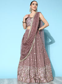 Chhabra 555 Mauve Embellished Crop-Top Georgette Lehenga Set with Sequinned Net Dupatta 