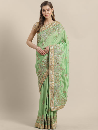 Chhabra 555 French Silk Embroidery Saree with Heavy Embroidery border, crystals and Pearls 