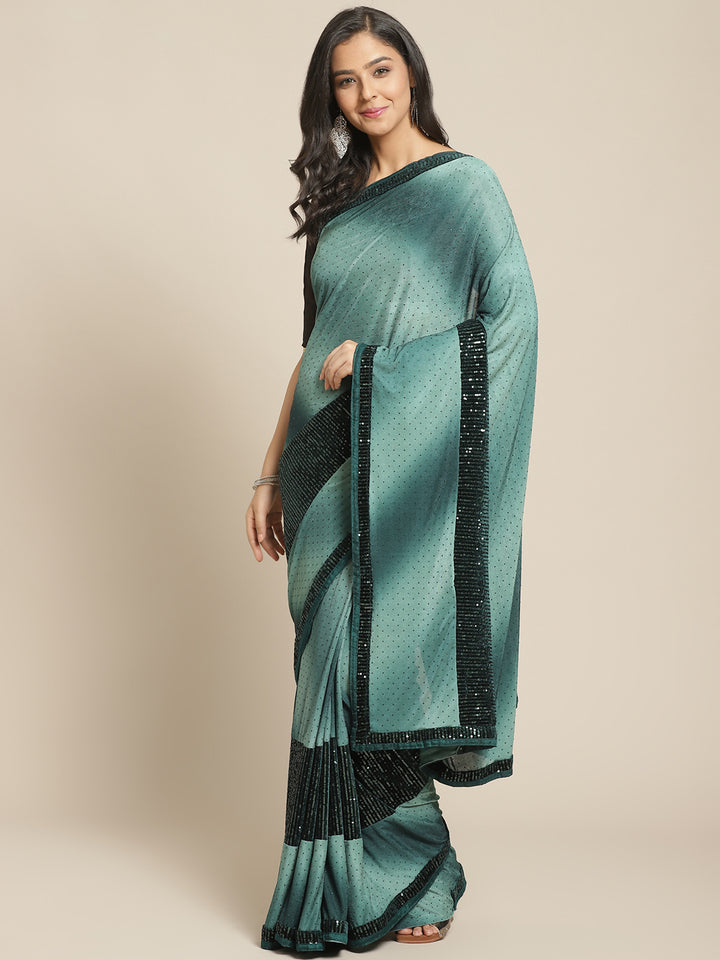 Bling Lycra Ombre Saree with Festive Layering & Sequence Embroidery Patchwork
