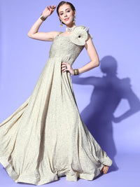 Chhabra 555 Made to Measure Pastel Olive Flared Embellished Party Wear Cocktail Gown