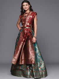 Teal Semi Stitched Banarasi Brocade Silk Ethnic Lehenga Choli with Zari & Resham Weaving