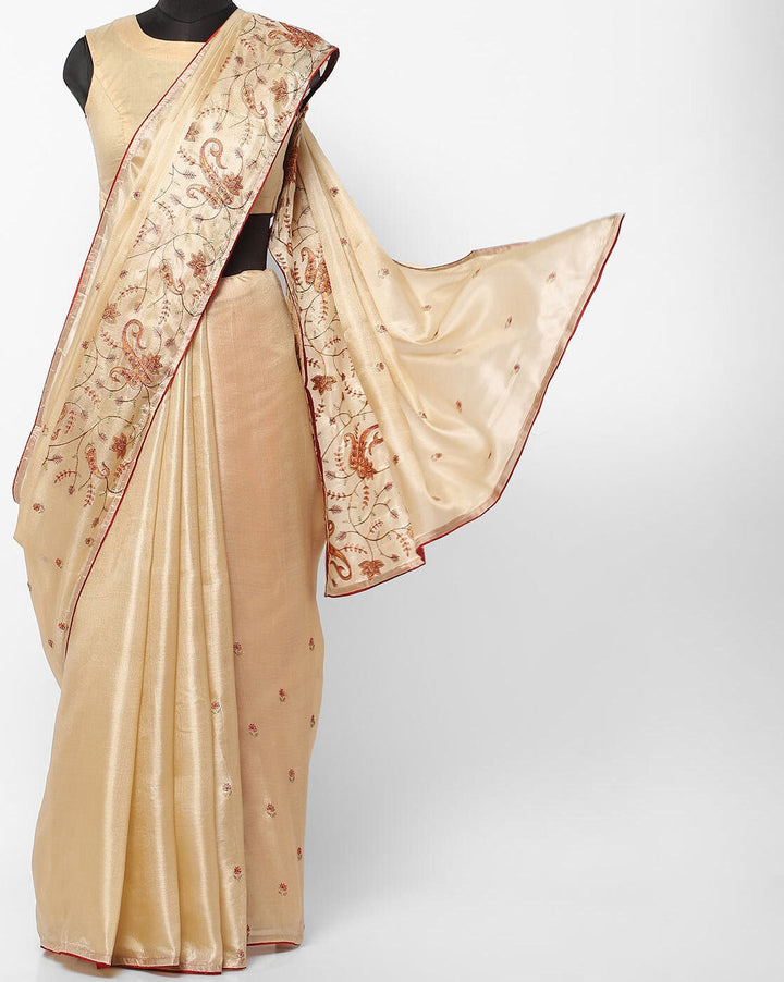 Tussar Banarasi Woven Saree With Ethnic Paisley Motifs Resham Embroidery in a Traditional Pattern With Matching Blouse