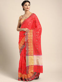 Chhabra 555 Red Traditional Chanderi saree with Resham Meenkari & Zari Weaving