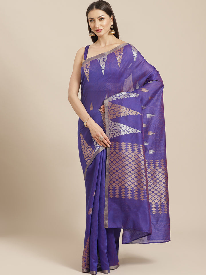 Chanderi Ikat Inspired Jute Slub Saree with Kanjivaram Temple Pattern in Zari