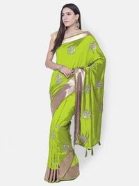 Leaf Green Embroidered Art Silk Party Wear Saree