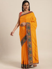 Chhabra 555 Mustard Bhagalpuri Art Silk Saree With Meenakari Floral Handloom Border & Woven Blouse