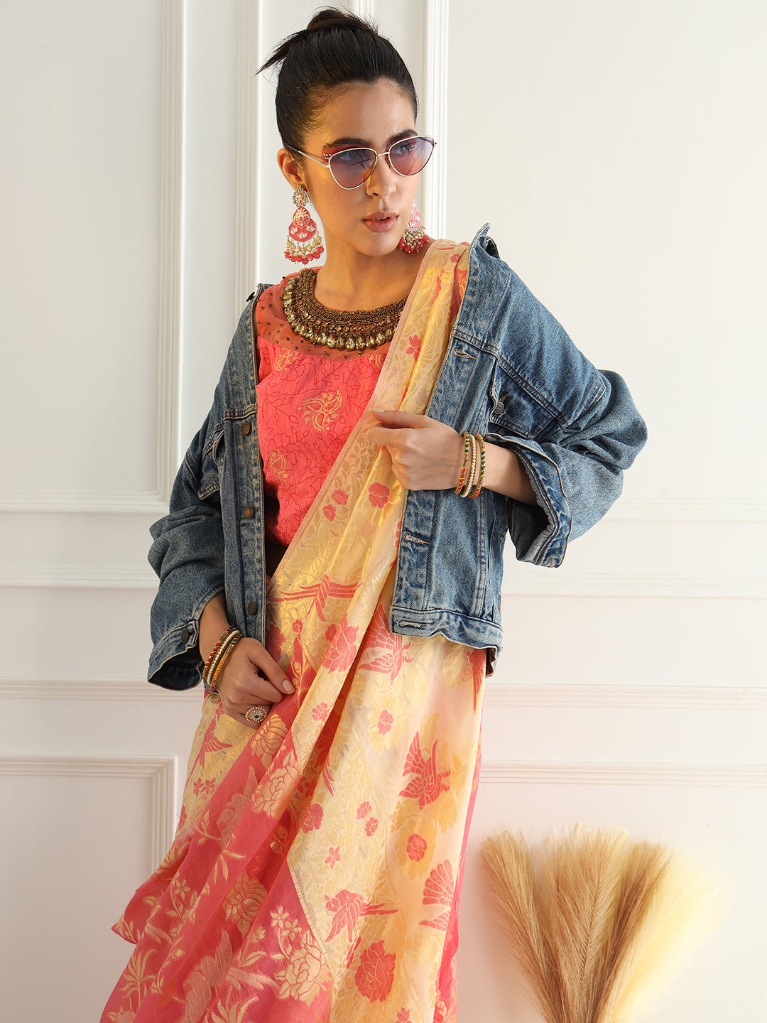 Chhabra 555 Cotton Silk Saree with Intricate Resham woven Floral and Bird Motifs