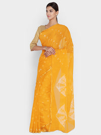 Yellow Batik Print Chiffon Party Wear Saree