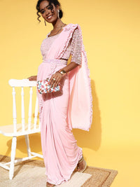 Chhabra 555 Pre-Draped Ready to Wear Ruffled Belted Saree with Sequin Embellishments