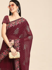 Chhabra 555 Sequin Embellished & Resham Embroidered Georgette Scalloped  Saree