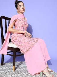 Chhabra 555 Made to Measure MultiColor Resham Floral Embroidery Peplum Kurta with Flared Sharara 