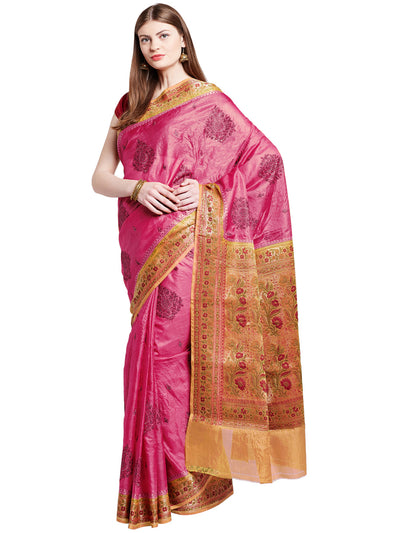 Chhabra 555 Magenta Pink Coloured Tussar Silk Embroidered Saree