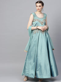 Chhabra 555 Teal Silk Made-to-Measure Kurta Set with Zari, Crystal Embroidery