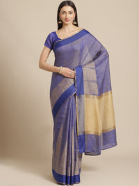 Jute Silk Resham Self embossed Saree with Kanjivaram Temple Pattern & Contrast Border