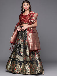 Semi Stitched Banarasi Brocade Silk Lehenga Choli with Zari & Resham Weaving,Tassels
