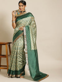 Chhabra 555 Ikat Inspired Printed Bhagalpuri Silk Blend Saree & Oxidised Zari Border