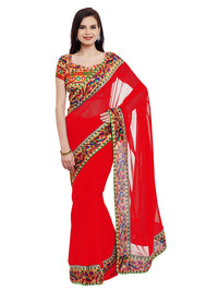 Red Georgette Saree with Art Silk Paithani Print Blouse