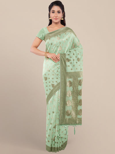 Chhabra 555 Pastel Green Zari Woven Embroidered Silk Blend Banarasi Saree