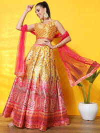 Chhabra 555 Bright Digital Print Art Silk Lehenga Setwith Ombre Ethnic Pattern & Contrast Dupatta
