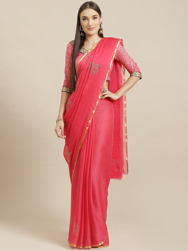Chiffon Saree with Mukaish Embroidery In Peacock Pattern & Zari Border, Benarasi Blouse
