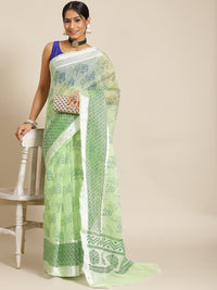 Chhabra 555 Pastel Green Printed Floral Summerish Kota Cotton Saree