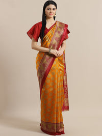 Chhabra 555 Mustard Bhagalpuri Silk Digital Print Saree with Ethnic Peacock and Mughal Ethnic Border