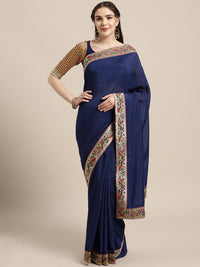 Chhabra 555 Georgette Saree with Paithani brocade border with peacock and bird motifs