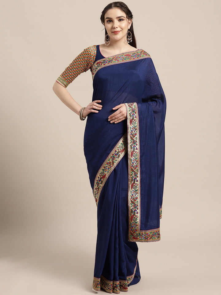 Chhabra 555 Georgette Saree with Paithani brocade border with peacock and bird motifs