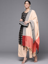Chhabra 555 Black & Beige Made-to-Measure Cotton Kurta Pallazo Set with Handloom Dupatta