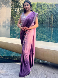Purple Ombre Saree With Mirror & Crystal Embellished Blouse