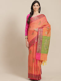 Chhabra 555 Peach Zari Embellished Floral Royal Saree With Contrast Blouse

Color: Peach

Type: Chanderi Sarees

Pattern: Woven Design

Pattern Type: Ethnic Motifs

Ornamentation: Zari

Border: Zari

Fabric: Silk Blend

Saree: 5.50 mtr., Width: 1.15 mtr, Blouse: 0.90 mtr
Dry Clean

The CAD image gives a detailed look of the actual blouse piece that comes with this saree. The blouse used by the model in the pictures is only for styling purpose.