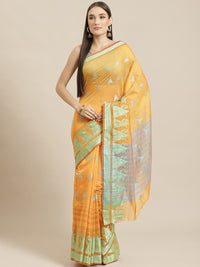 Banarasi Chanderi Silk Kota Saree with intricate Resham Zari Weave in a Striped Pattern