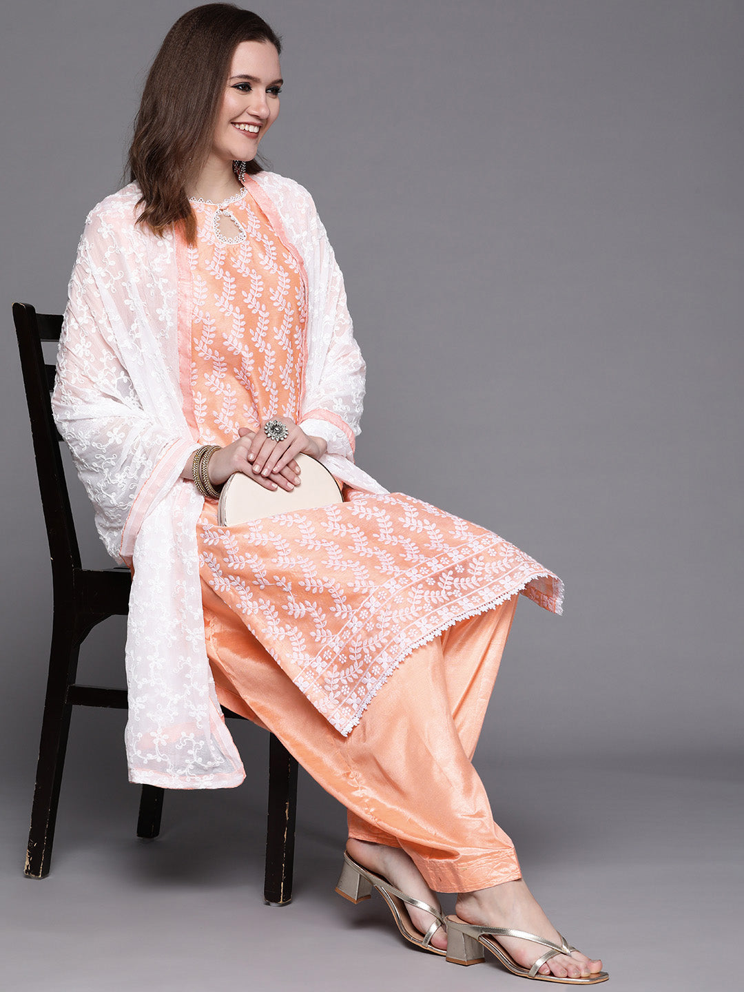 Chhabra 555 Made to Measure Chikankari Suit Set with Resham Schifli Embroidery and Chiffon Dupatta