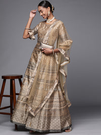 Digital Printed Mirror Embellished Flared Sleeves Gown