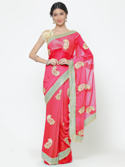 Chhabra 555 Pink Georgette Saree With Resham Embroidery