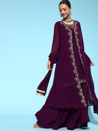 Georgette Jacket style Lehanga Set with Kasab and Kundan Embroidery