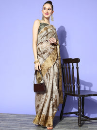 Chhabra 555 Tie & Dye Batik Prints & Gota-Patti, Resham Embroidered Saree with Gold Zari border 